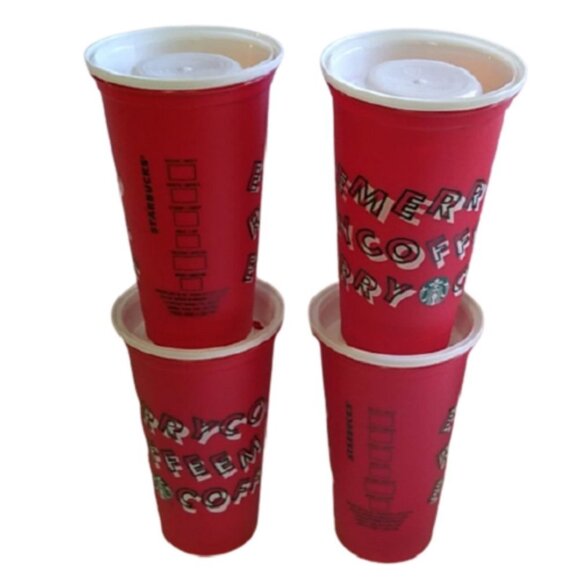 Starbucks Red Holiday Cup & Lid, set of 4